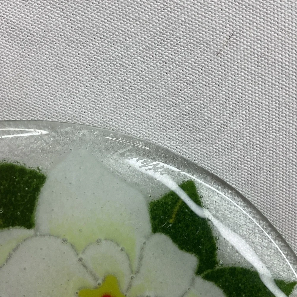 Peggy Karr‎ Signed Fused Glass Plate Oranges Magnolia Blossoms Citrus Art Glass